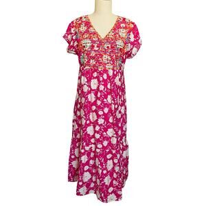 Savanna Jane Magenta Pink White Floral Embroidered Midi Ruffle Dress